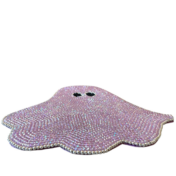 Rachel Zoe PINK GHOST Beaded Placemat 15in Halloween Glam Decor New - Picture 2 of 8